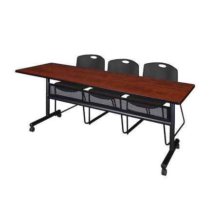Kobe Rectangle FlipTop Table, 84" W, 29" H, Laminate Top, Cherry MKFTM8424CH44BK